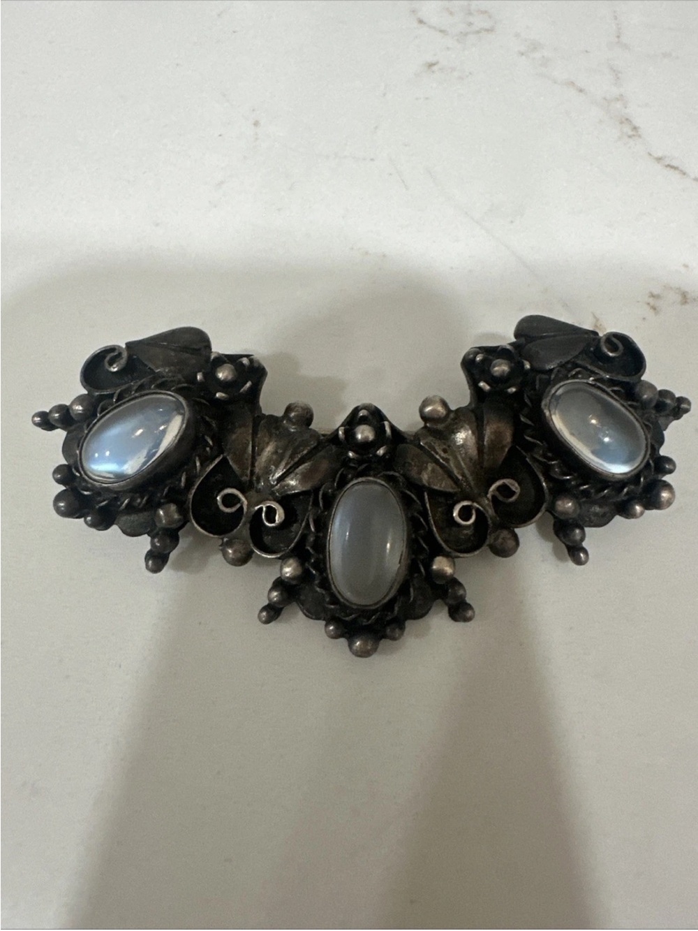Sterling Silver Arts And Crafts Movement Brooch With Moonstones